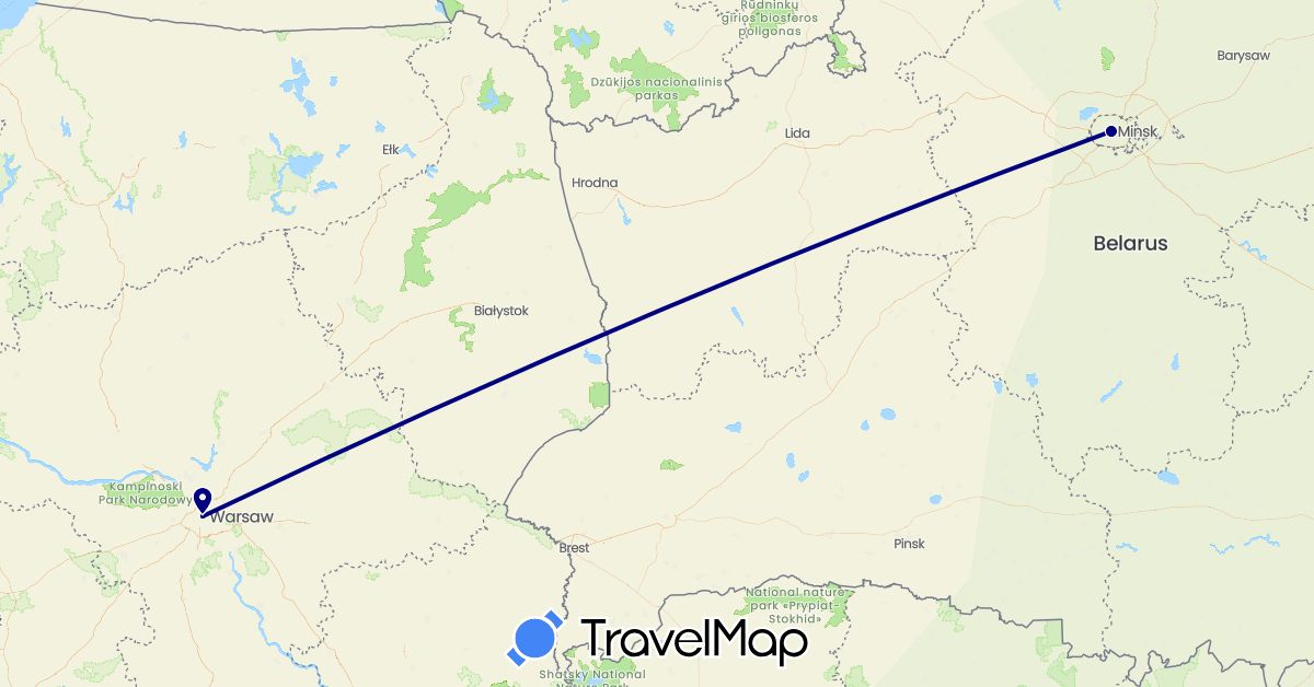 TravelMap itinerary: driving in Belarus, Poland (Europe)